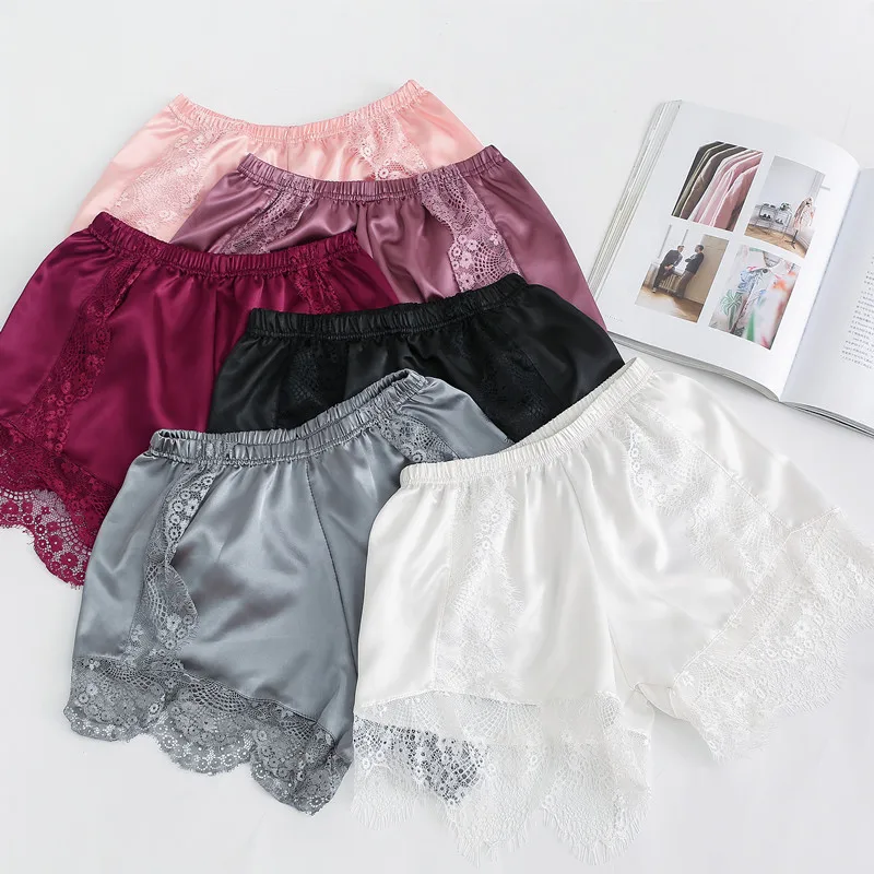 Elastic Faux Silk High Waist Short Feminino Summer Anti-glare lace shorts women thin loose shorts anti-light lace safety 2018