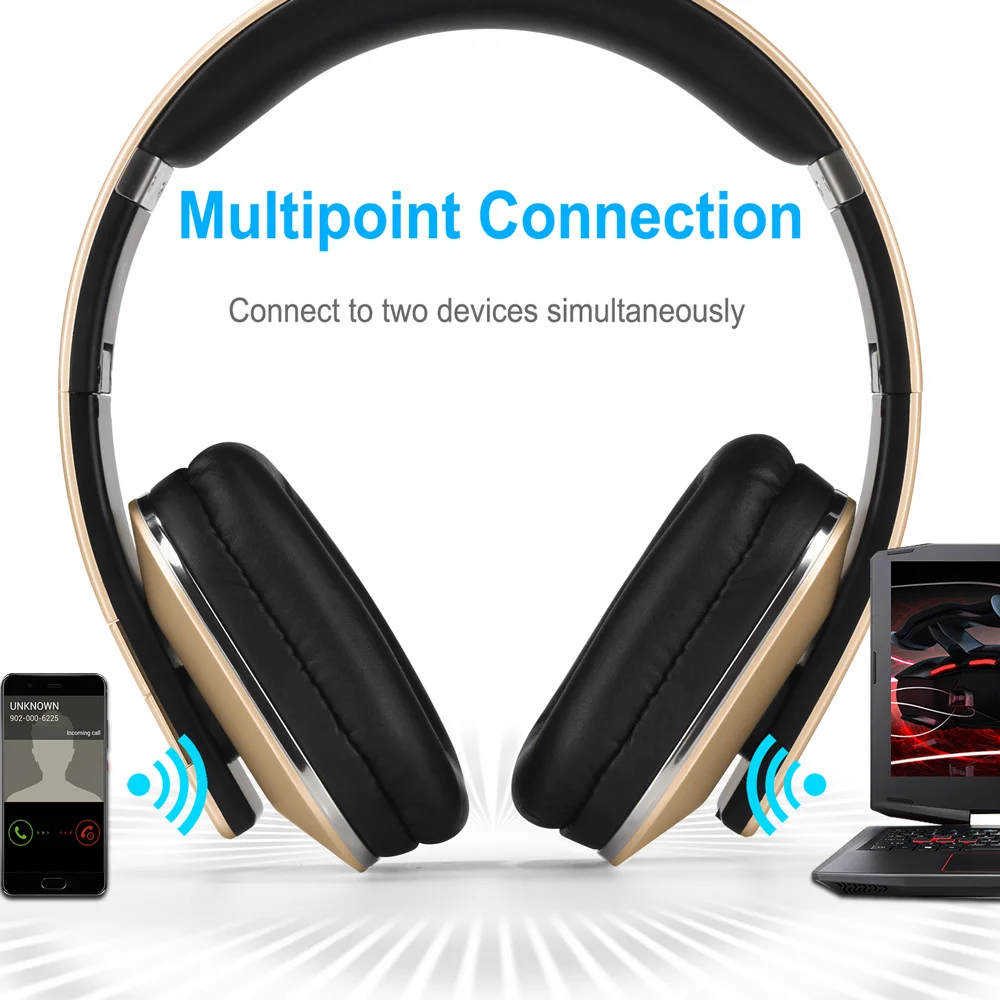 August EP650 Bluetooth Wireless Headohoens for 2 Devices - Gold