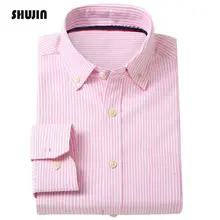 Мужские Формальные Рубашки французская запонка платье рубашки модный стиль решетки с длинным рукавом полосатая цветная рубашка SHUJIN