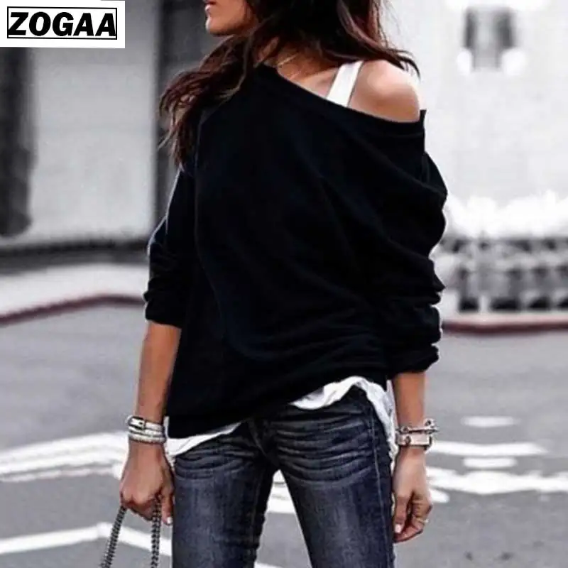 Hoodies Solid Women Autumn and Spring 2019 Fashion Round Collar Long Sleeves Shoulderless Sweatshirts For girls Loose clothes A1 Hoodies Solid Women Autumn and Spring 2019 Fashion Round Collar Long Sleeves Shoulderless Sweatshirts For girls Loose clothes A1
