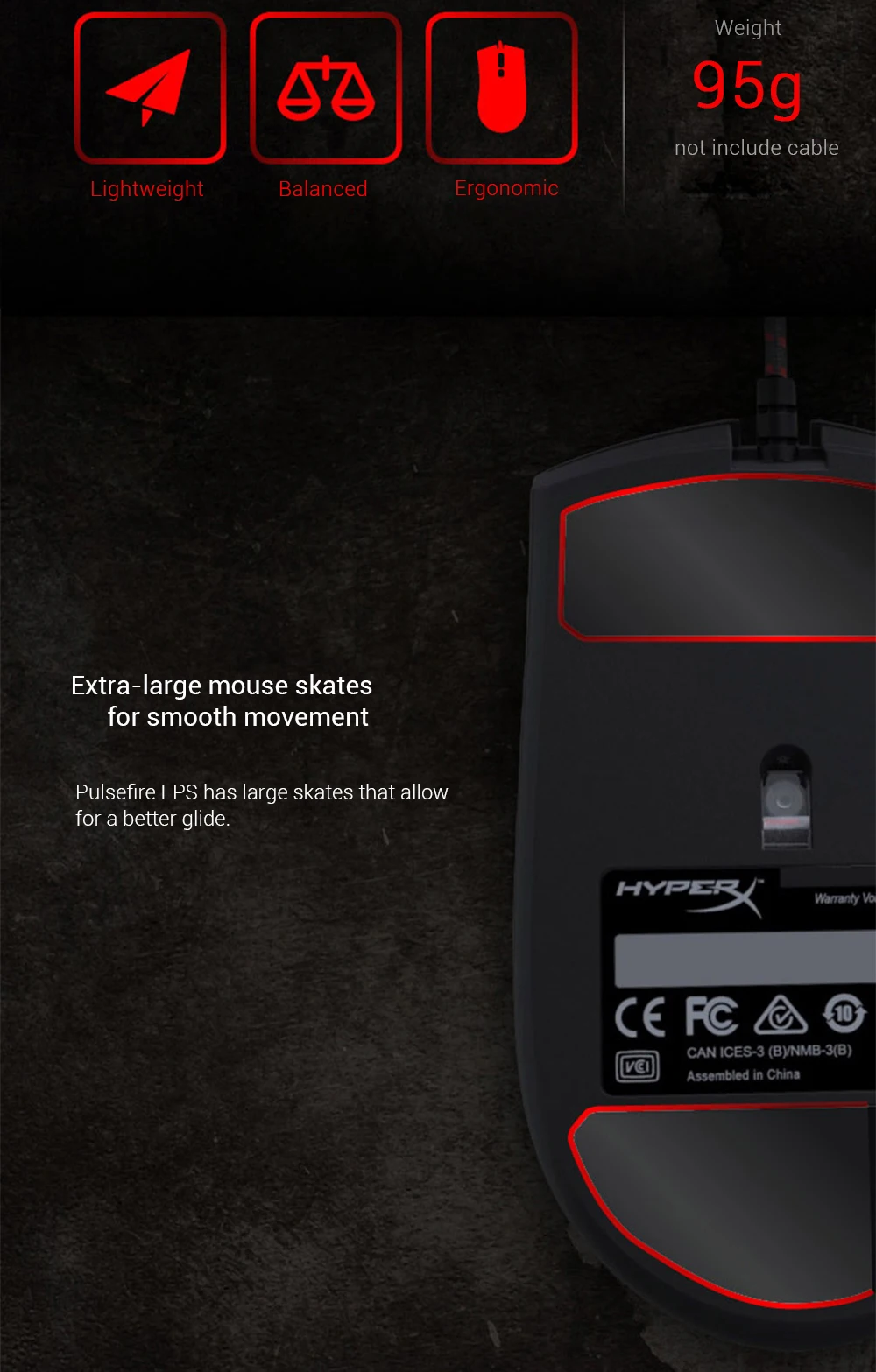 Kingston HyperX Pulsefire FPS Gaming Mouse 400 800 1600 3200 DPI Ergonomic Lightweight Mause with Braided Cable for PC Laptop (13)