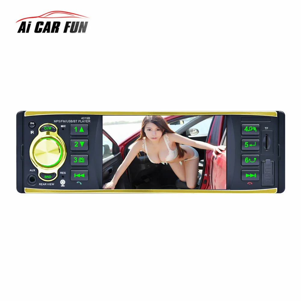 

4019B Car Radio Audio Stereo 4.1 inch 1din Single Spindle USB AUX FM Radio Station Bluetooth with Rearview Camera Remote Control