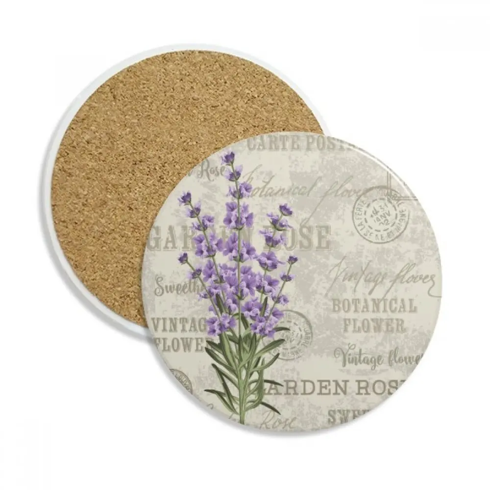 

Purple Lavender Flower Plant Ceramic Coaster Cup Mug Holder Absorbent Stone for Drinks 2pcs Gift