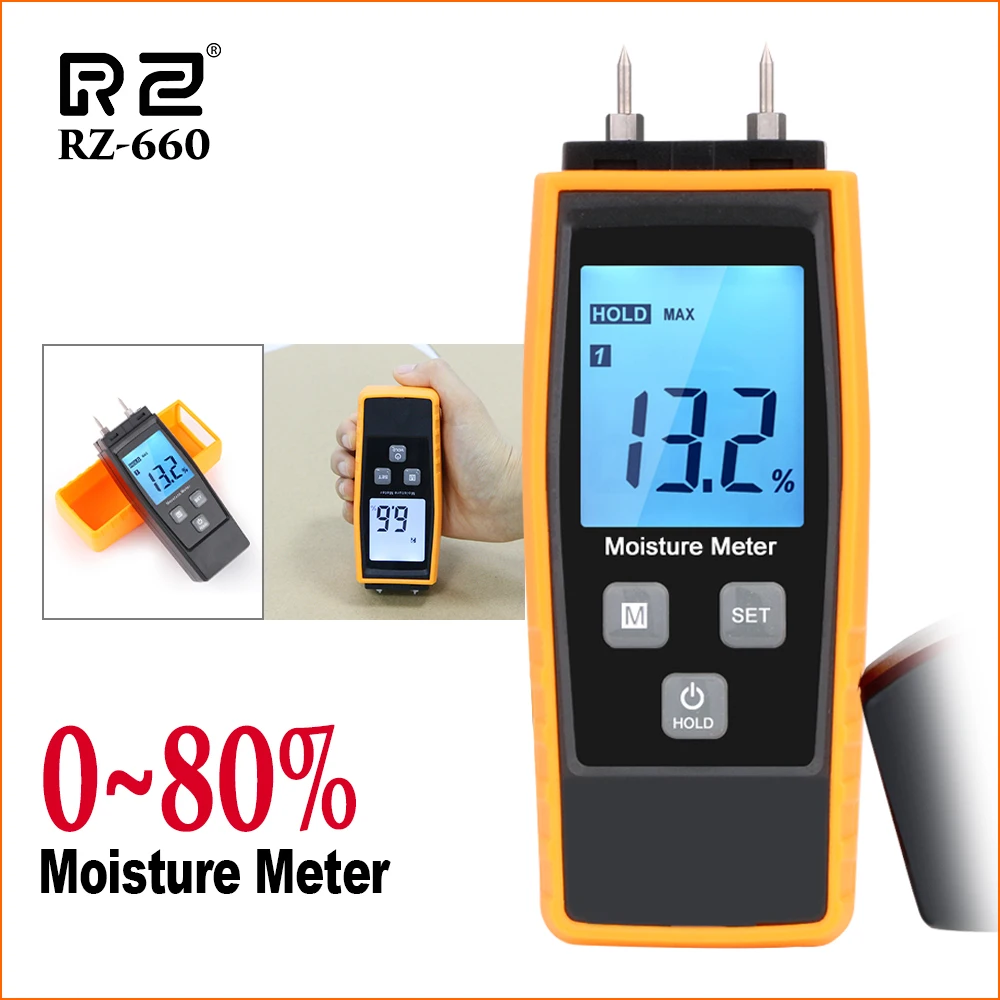 

RZ Wood Moisture Meter Digital Wood Moisture Meter Concrete 0-80% Emt01 Lumber Woodworking Humidity Meter Moisture Meter