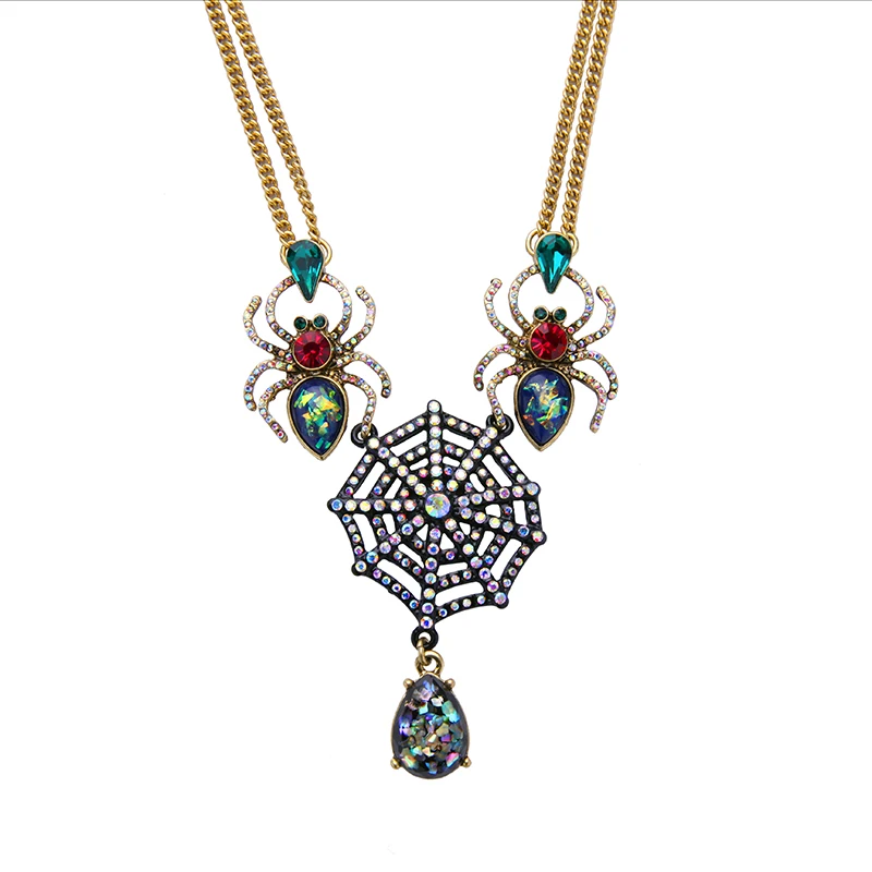 

Unique Design Waterdrop Web Spider Pendant Necklace Cool Personalized Statement Necklace Vintage Jewelry