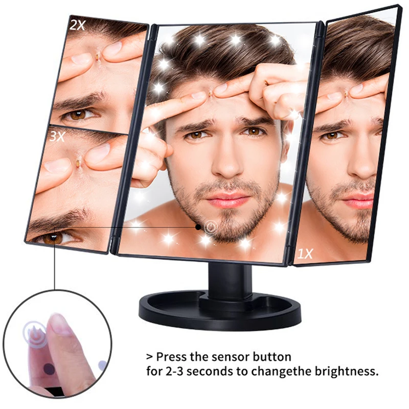 

22 LED Lights Touch Screen Makeup Mirror 1X 10X Table Desktop Countertop Bright Adjustable USB Cable Or Batteries Use 16 Lights
