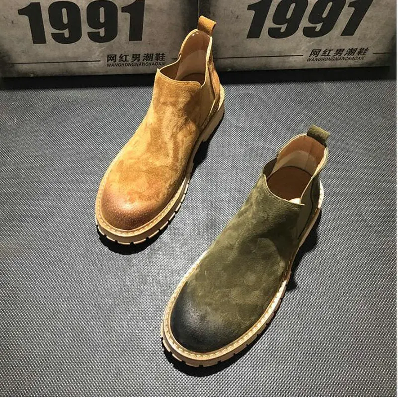 

Vintage Military shoes Boots Men Ankle Boots Suede leather Shoes Men Motorcycle Boots Riding Outdoor Working Boots VV-18