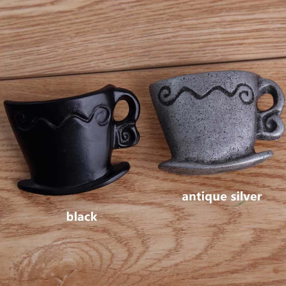Retro Creative Coffee Cup Furniture Knobs Antique Silver Drawer