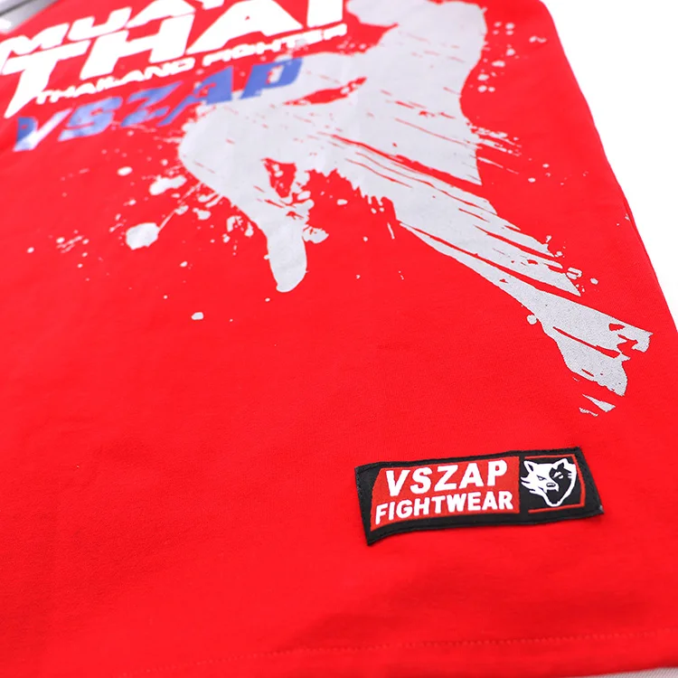 VSZAP MUAY THAI men's clothes MMA футболки с короткими рукавами мужские топы, 3 цвета, с принтом ногой, хлопок, стрейч, быстросохнущие