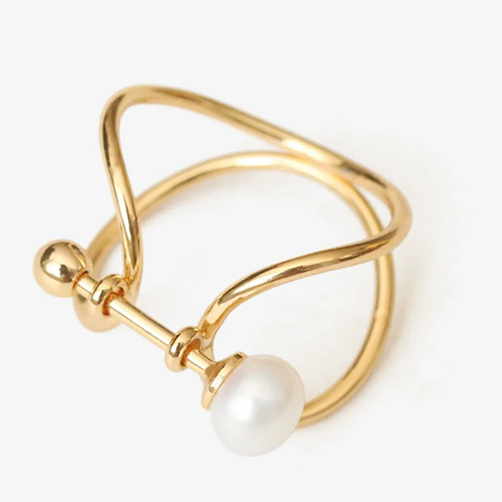 

2019 Geometric pearl adjustable open ring for women unnormal shape ring