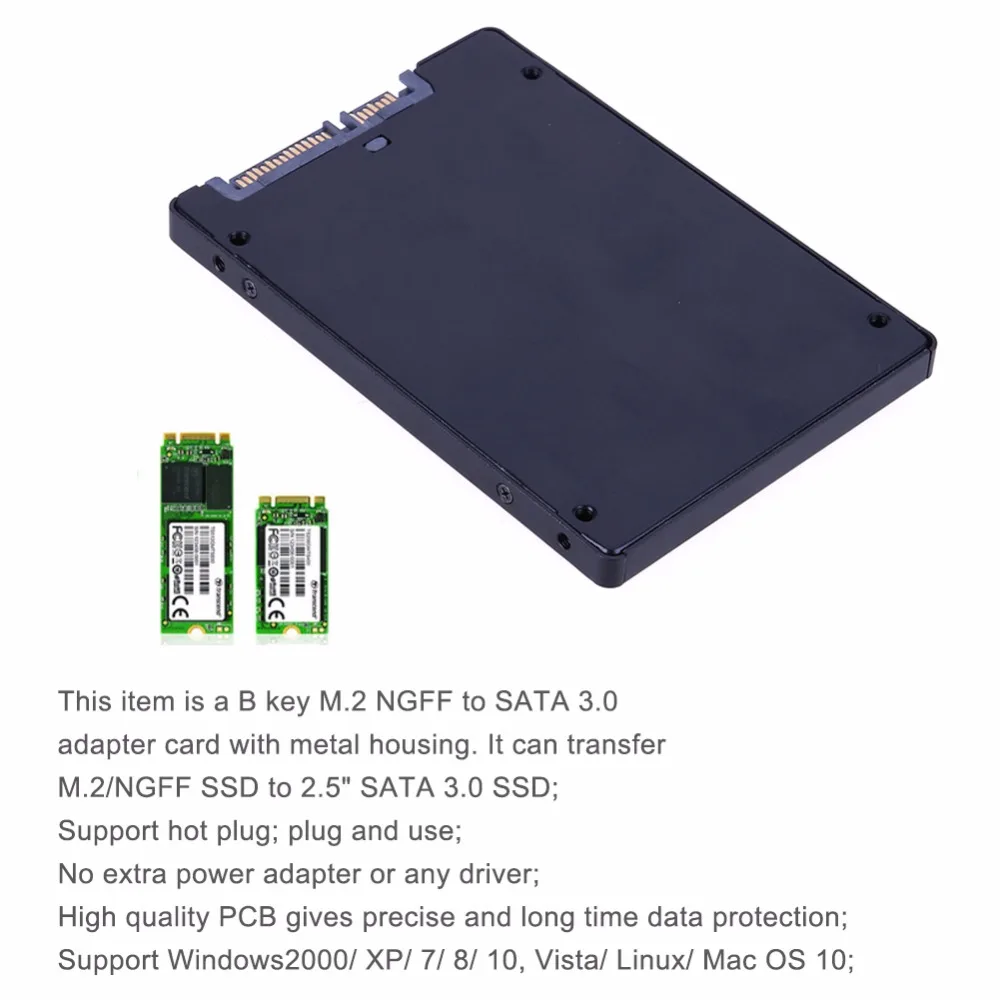 B key M.2 NGFF в SATA 3,0 адаптер с металлическим корпусом M.2/NGFF SSD до 2," SATA 3,0 SSD адаптер для 2242/2260 мм M2 накопитель