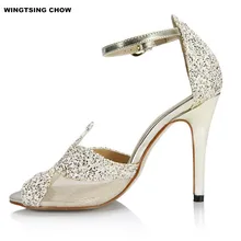 Марка Bling Свадебные туфли женские Босоножки с открытым носком Обувь Лето Для женщин высокий каблук Невеста Обувь платье Большой размер 42