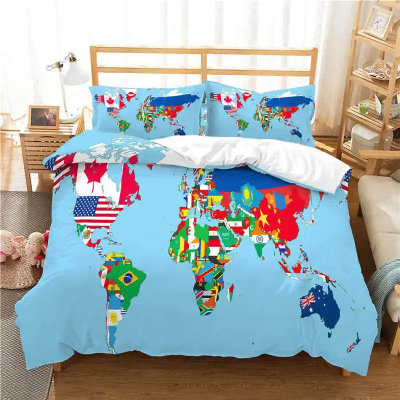 Wazir World Map 3d Reactive Printing Bedding Set Duvet Cover