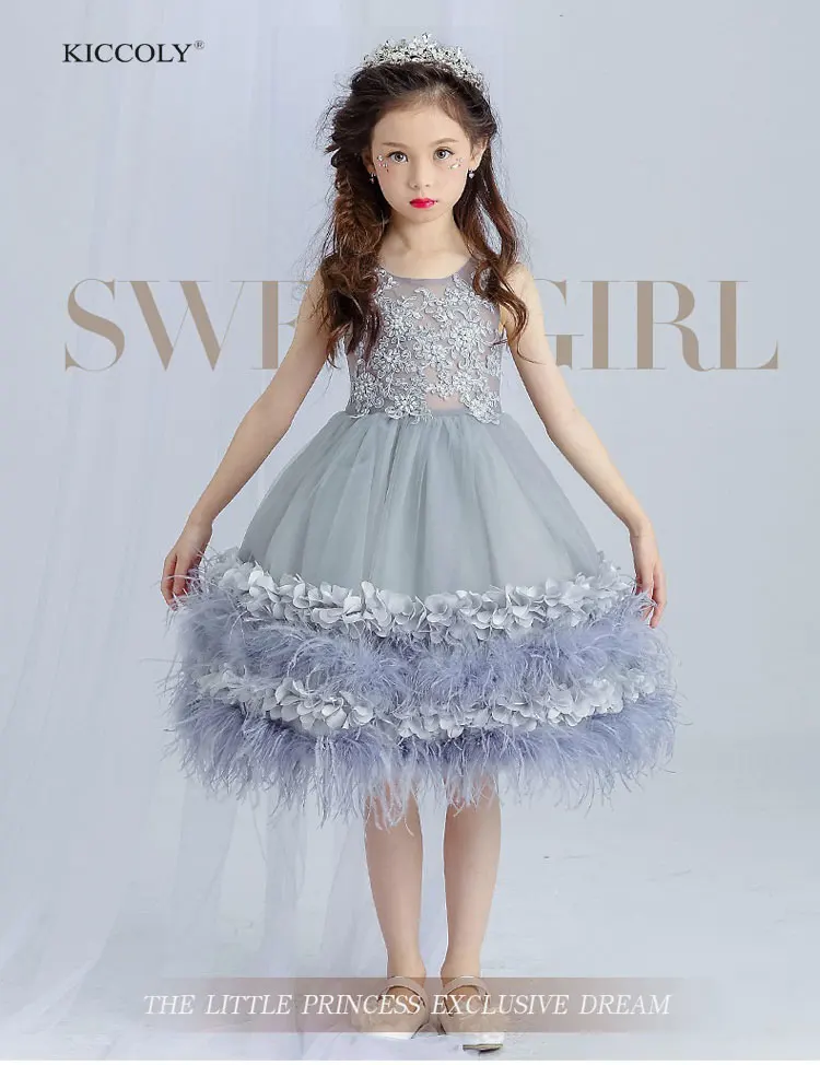 2018 Elegant Gray Flower Girl Dresses For Weddings Gown Kid Summer