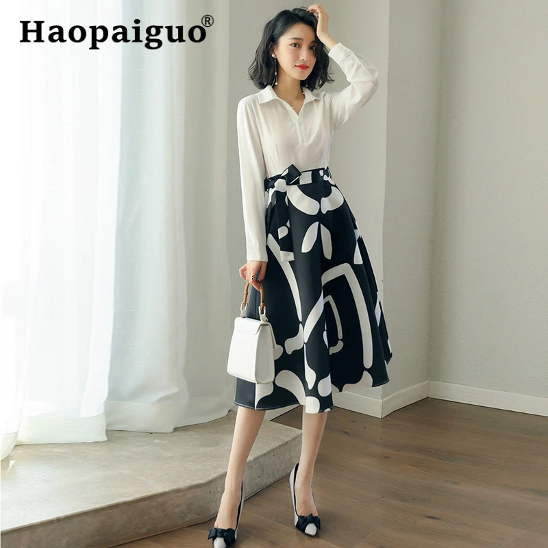 

2019 Spring Summer Love Office Formal Work Dress Women Big Swing Print Dress Women White Midi Ladies Dresses Plus Size Vestidos