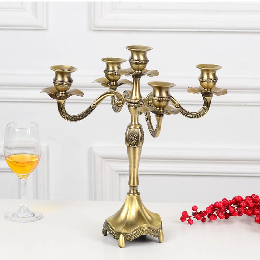 Free Shipping 43cm height Retro 5 arms candle holder classical Bronze