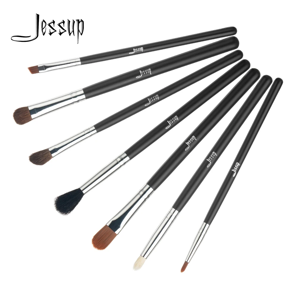 

Jessup 7pcs Makeup Brushes Set Black/Silver Synthetic-Goat HairWooden Handle Eyeline Eyeshadow Blending Eyebrow Pencil T073