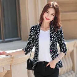YASUGUOJI Новый 2019 офисный женский узкий три четверти рукав блейзер для женщин Мода белый леопардовый Блейзер работы пиджак