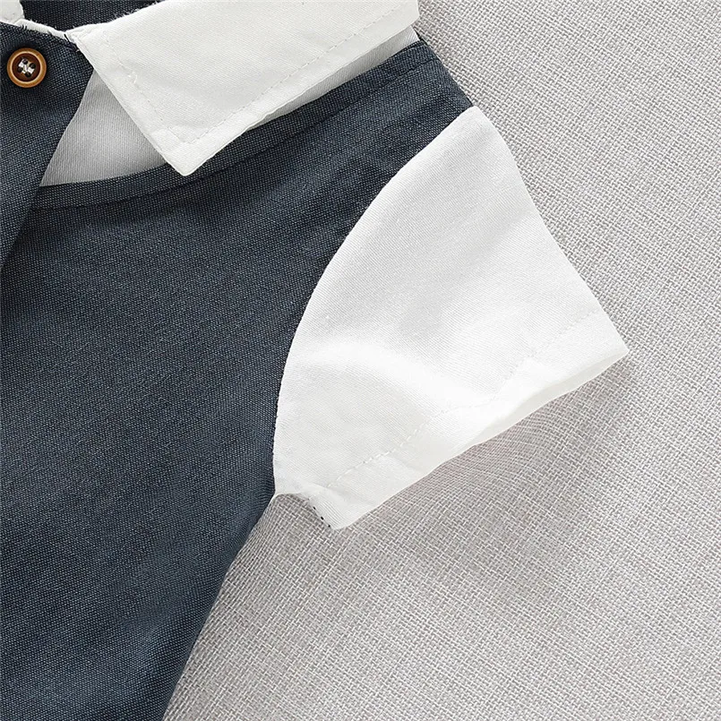 The new fashion cute design Infant Baby Boys Short Sleeve Gentleman Romper Necktie Tie Solid Print Jumpsuit  (8)