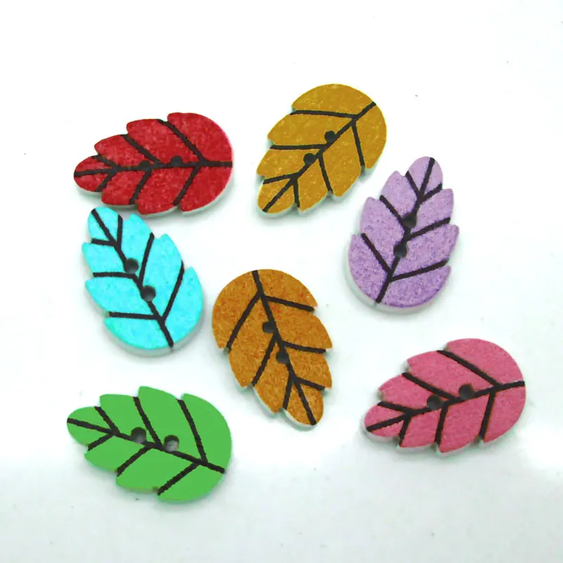 

50pcs 21x18mm Mixed Leaf Pattern Wooden Buttons For Clothes Crafts Sewing Decorative Needlework Scrapbooking DIY Accessories