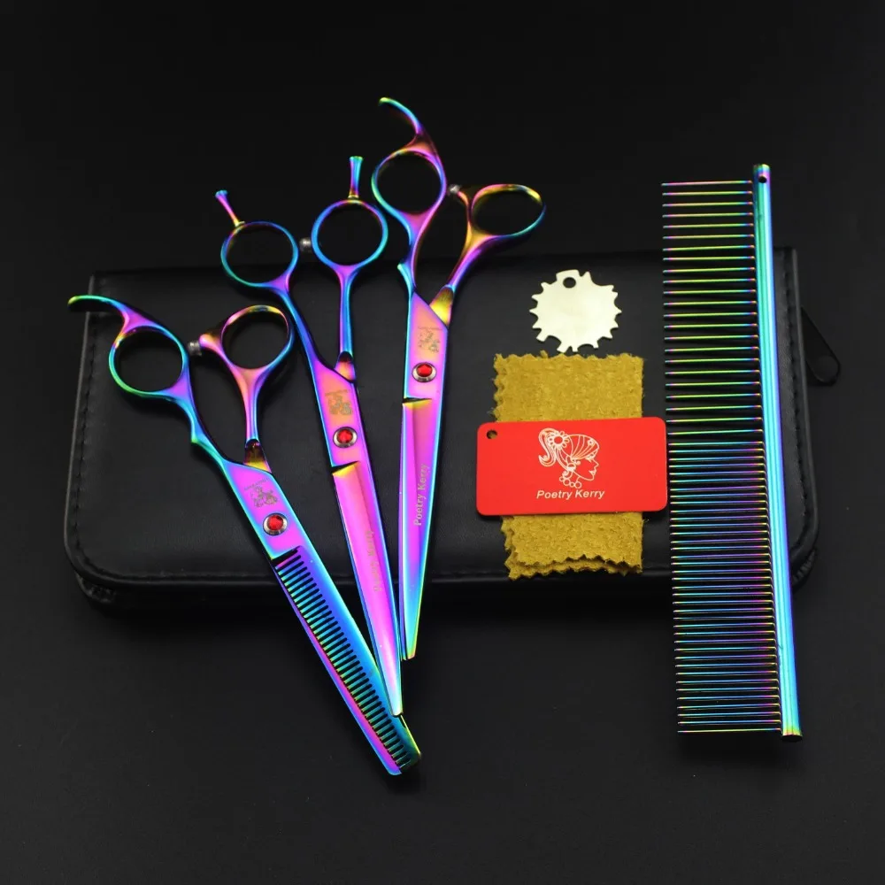 

3PCS/SET 7inch Rainbow Dog Grooming Scissors ,Shear Straight & Thinning & Curved Scissor Free Shipping PROMOTION
