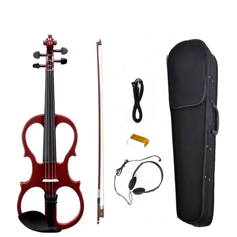 

Full Size Electric Violin Silent Solid Wood Dark Red Fiddle Violin W/ Ebony Parts-High Level Preamp W/Case KIT High Quality