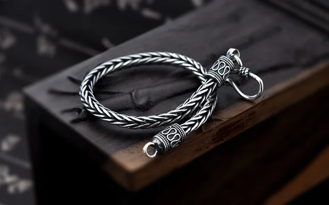 Viking Bracelets - Solid 925 Sterling Silver Men's Cuff, Viking Bracelets (3 Pcs Set) / M - Wrist Sizes 6 to 8