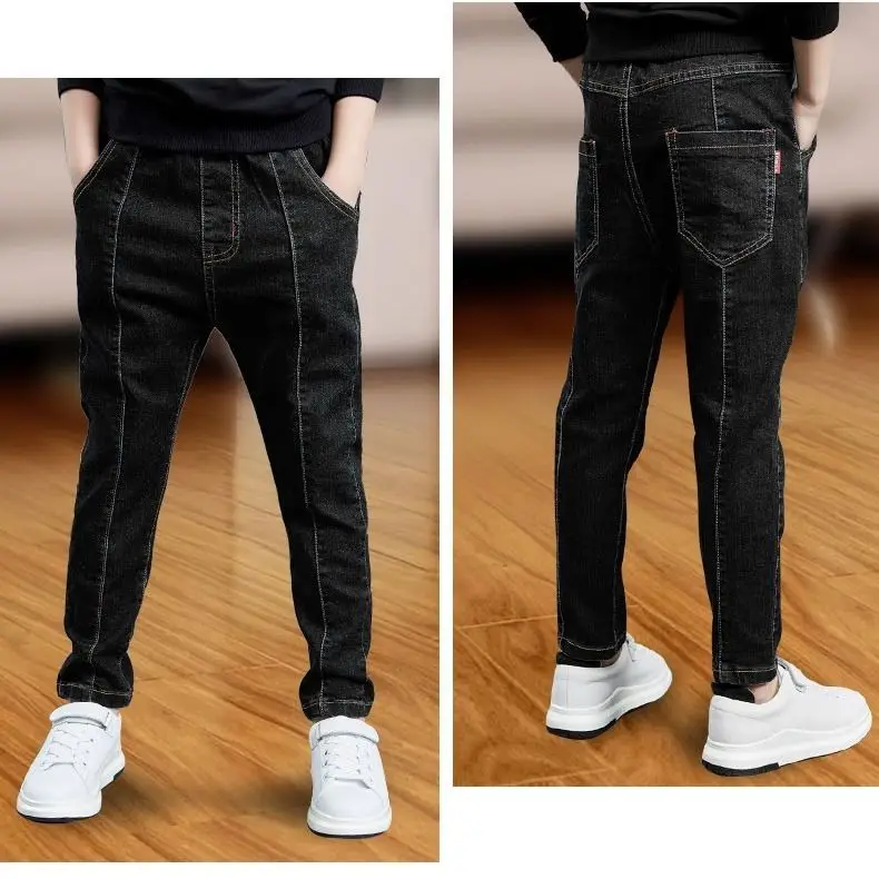 INS/популярные джинсы для мальчиков джинсы для малышей 4-13 лет хлопковые вытертые эластичные узкие брюки детские джинсы корейские джинсы для мальчиков длинные штаны