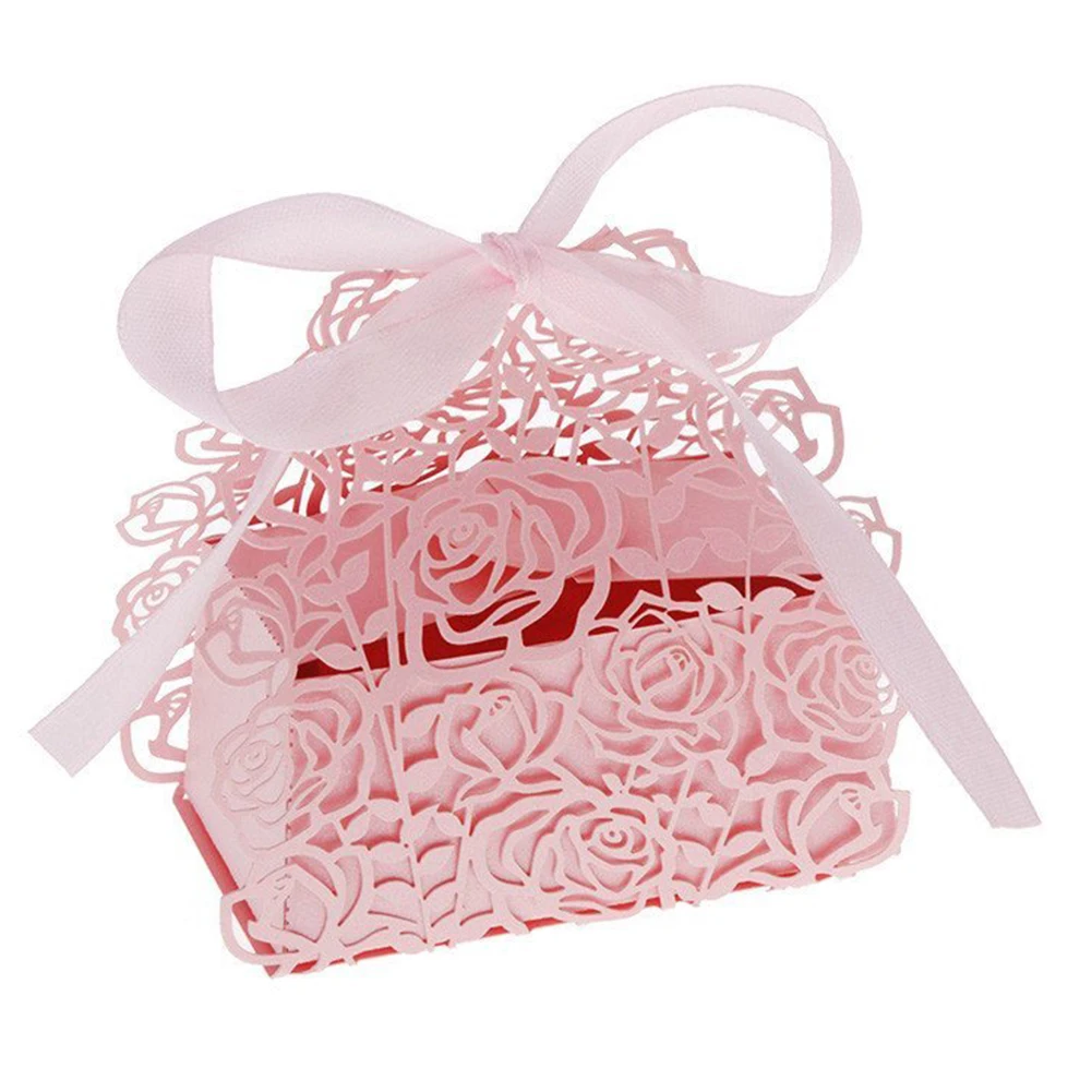 AIMA 12 шт. романтическая роза DIY для конфет и печенья коробка для подарков в знак признательности для свадебной вечеринки с лентой