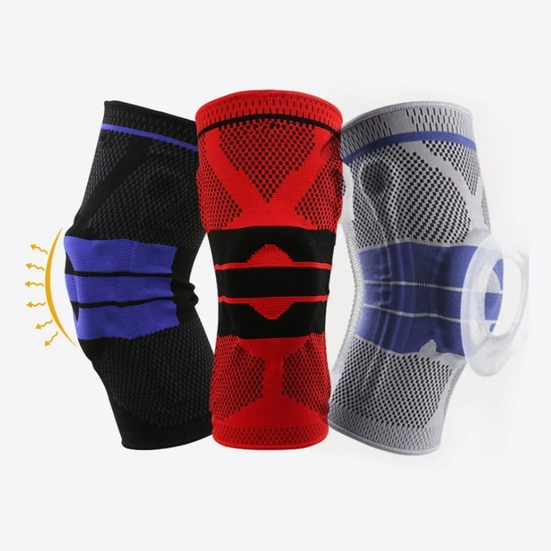Outdoor Knee Brace Support Protector Padded Elastic Bandage Nylon Silicon Spring For Fitness Running Basketball Knee Pads