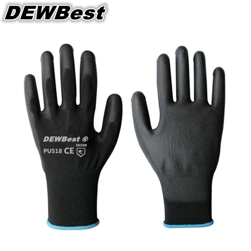 

DEWBest PU518 new design Cheap Price 13G black PU Work Gloves Palm Coated ,working gloves,Workplace Safety 2pieces=1pairs