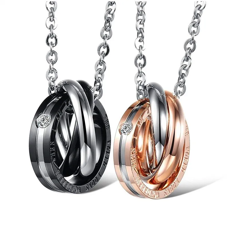 

His & Hers Matching Titanium Stainless Steel Couple Pendant Necklace Korean Love Style Fashion Jewelry Gift for Men Women