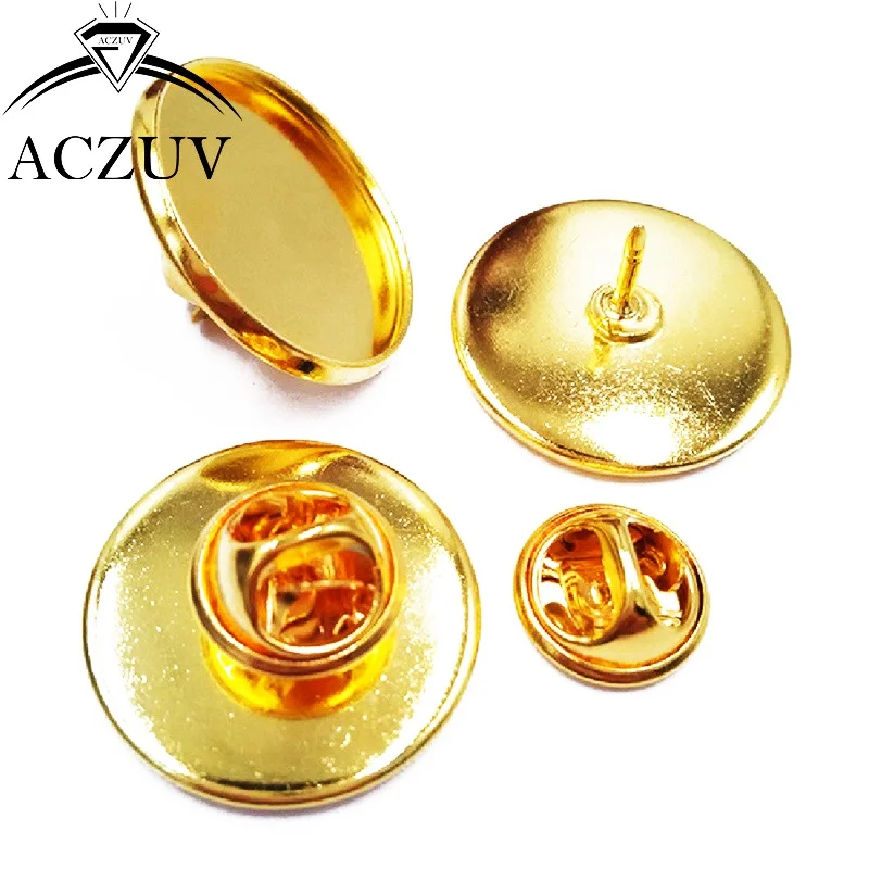 

200Pcs Gold Plated 12mm 14mm 16mm 18mm 20mm 25mm Blank Brooch Base Settings Button Collar Pin Blanks with Backs CPS003