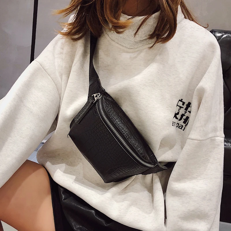 

MJ Women Waist Packs PU Leather Crocodile Pattern Belt Bag Female Shoulder Bags School Bum Bag 2018 Waist Mini Purse for Women