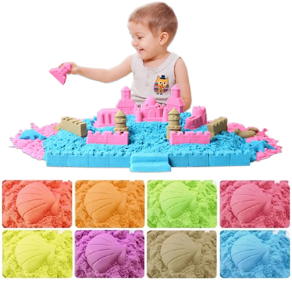 

500g colorful kinetic sand toy with tools for dynamic education of children magic playdough beach space sand toys for children