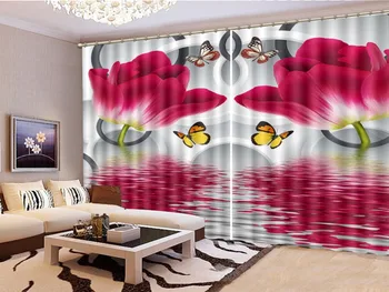 

Curtain Delicate Red Flowers, Colorful Butterflies, 3D Flower Curtains, High-Grade Practical Interior Curtains