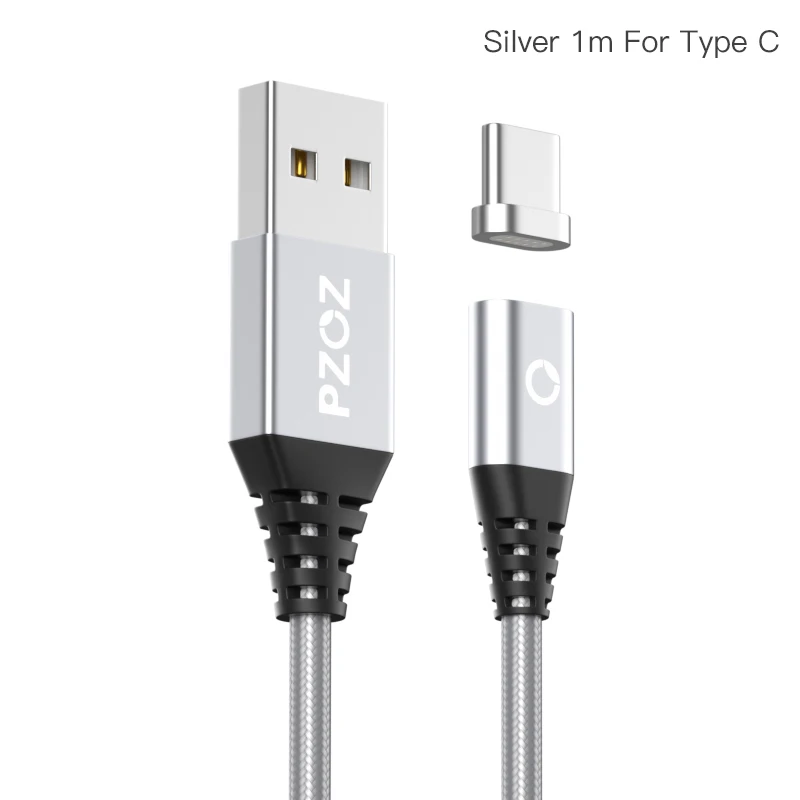 PZOZ Shop club эксклюзивный Магнитный кабель type C Micro USB C 8-контактный адаптер для быстрой зарядки телефона Microusb type-C магнитное зарядное устройство - Цвет: Silver 1m For Type C