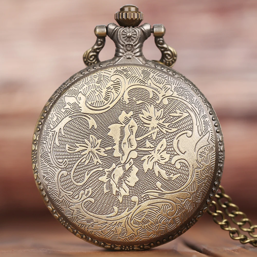 Mens Bronze Wolf Pendant Chain Pocket Watch Theme Full Hunter Skeleton Necklace Quartz Women Watches Vintage Clock With Gift Bag1 (5)