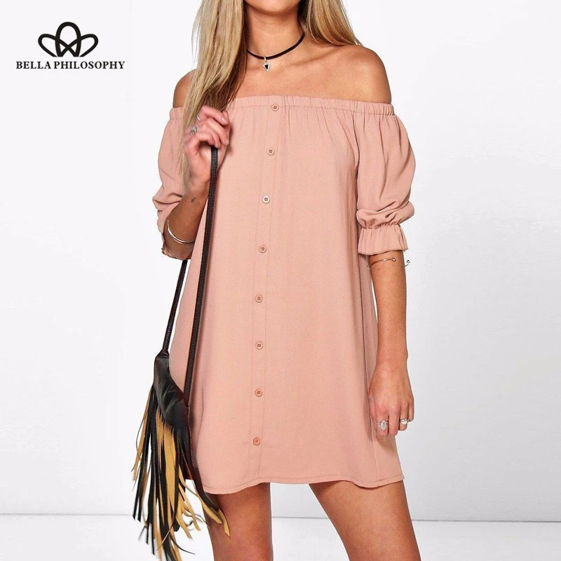 Wonder 2018 new autumn Vestidos Sexy Off Shoulder Mini Party Dress Casual Loose Half Sleeve Strapless Dresses Plus Size