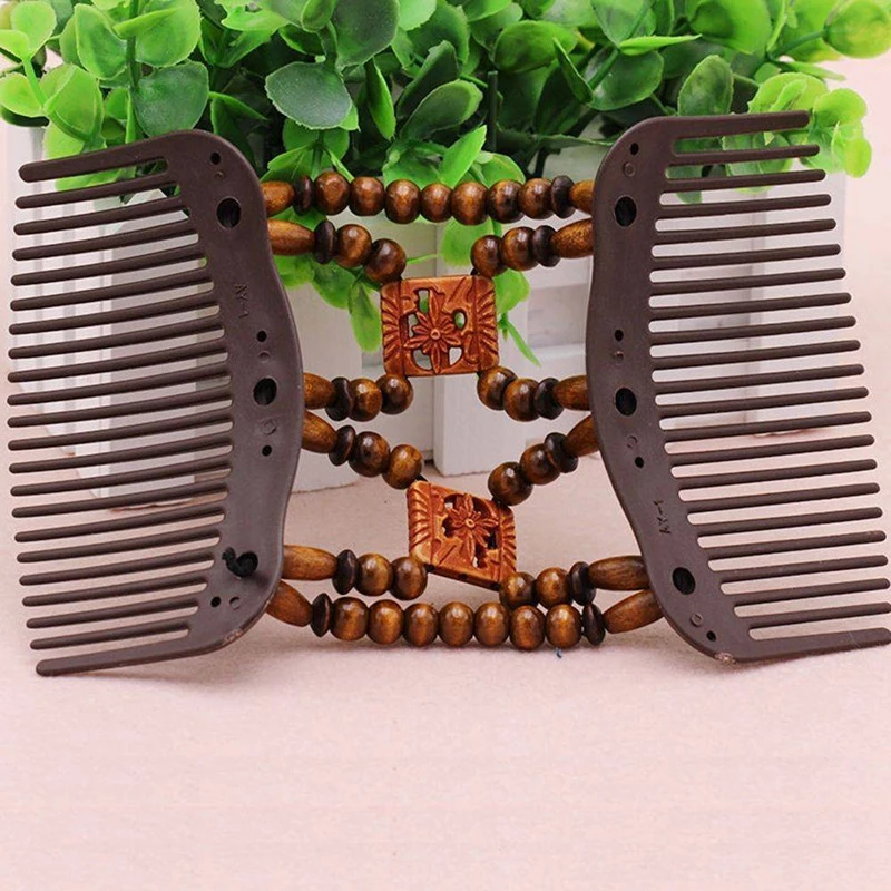 Butterfly Simulated Wood Bead Stretchy Hair Combs Double Magic Slide Comb Clip Hairpins For Women Clamp Pins Hair Accessories