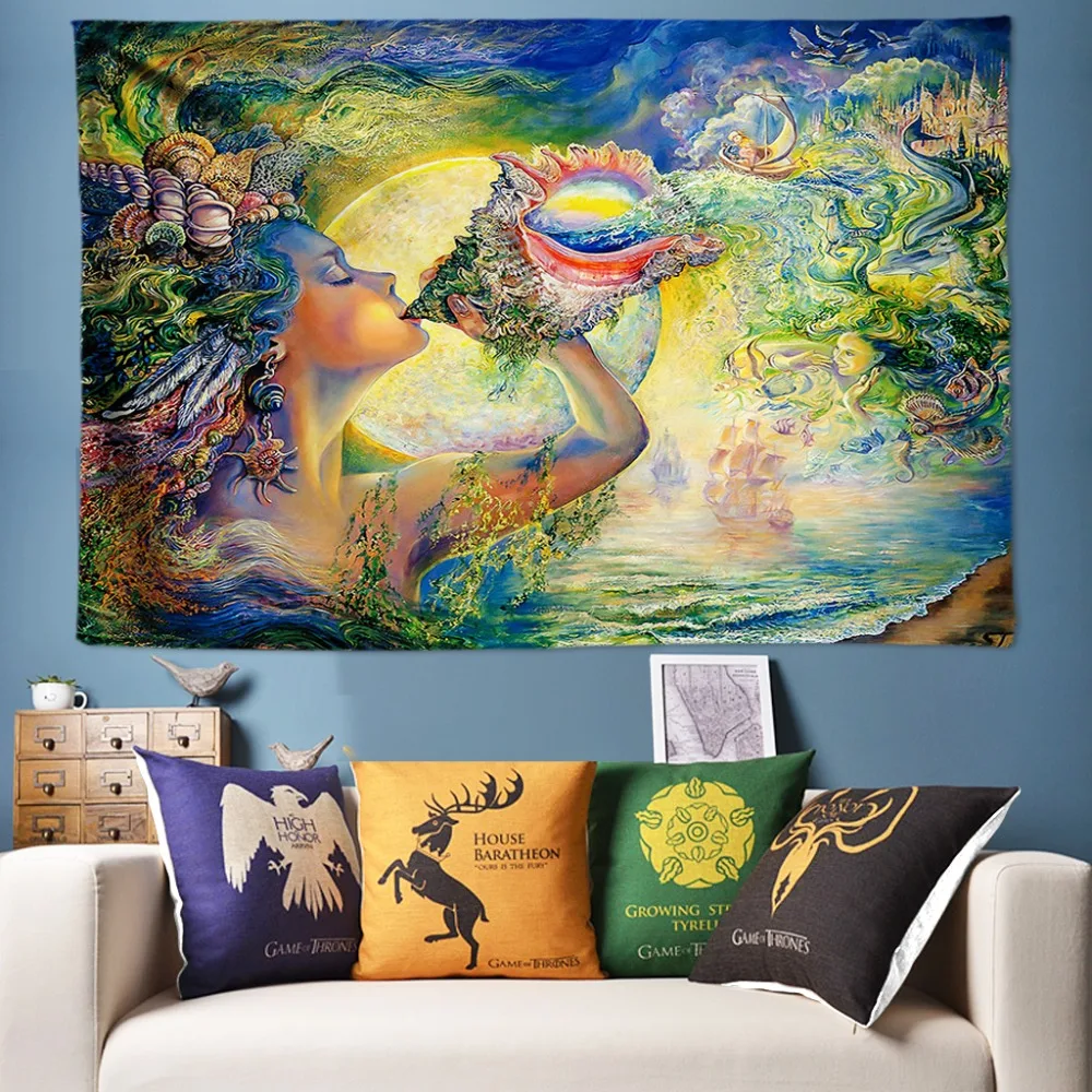 

Large Size Psychedelic Tapestry Wall Hanging Conch Goddess Hippie Tapestries Watercolor Wall Art Decor Boho Fabric Beach Towel
