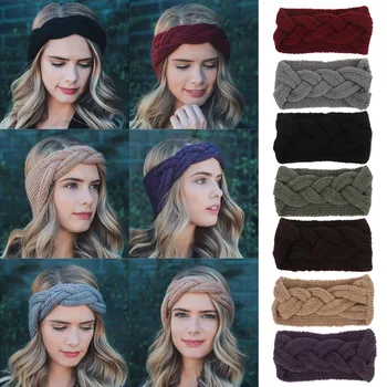 

Fish Knit Wool Women Headband Girl Woolen Crochet Turban Earband Handmade Bowknot Wide Headwrap Winter Hair Accessories