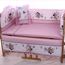 2016 Réel Lit Bébé 5 Photos Bébé Bedding Set Mickey Minnie Mouse Lit 100% Coton Draps Comprennent Oreiller Pare-chocs Matelas