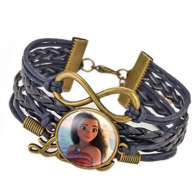 

Caxybb brand Elsa Anna Princess Portrait Cabochon Infinite Crystal Love Leather Bracelet For Girls Women Movie Jewelry Gift