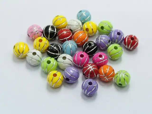 200 Mixed Colour Sparkling Silver Dots Acrylic Round Beads 8mm Spacer Beads