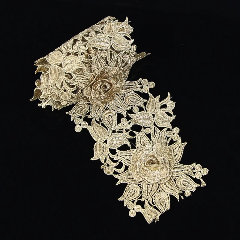 1 Yard Rose Golden Embroidery Lace Applique Sewing Polyester Flower ...