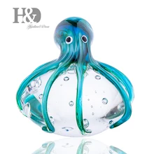 H& D ручной работы Осьминог выдувные стеклянные фигурки подарок на Рождество, день рождения Домашний декор сине-зеленый бумажный вес
