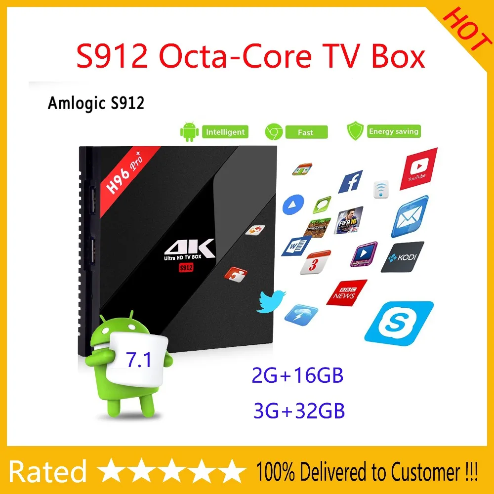 

H96 PRO+ Android 7.1 TV Box Amlogic S912 Octa Core 2G/16G 3G/32G ROM WiFi 2.4G/5.0G BT4.1Fully Loaded DLNA Miracast 4K Player