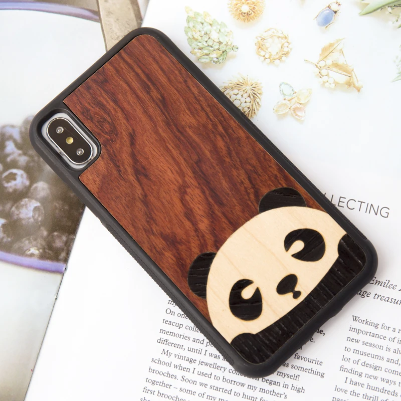 

animal cute real wood mobile phone case for Iphone 6 s 7 8 plus X S retro business phone shell