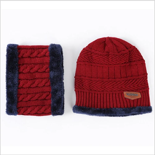 Балаклава женская вязаная шапка шарф шапка s шеи теплые зимние головные уборы для мужчин и женщин Skullies Beanies Теплая Флисовая шапка 6 цветов - Цвет: red